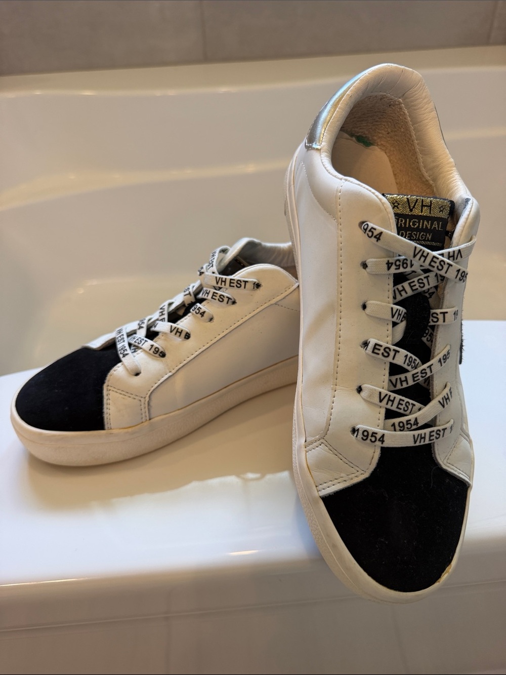 Vintage Havana White Leather Sneakers with Black Toe